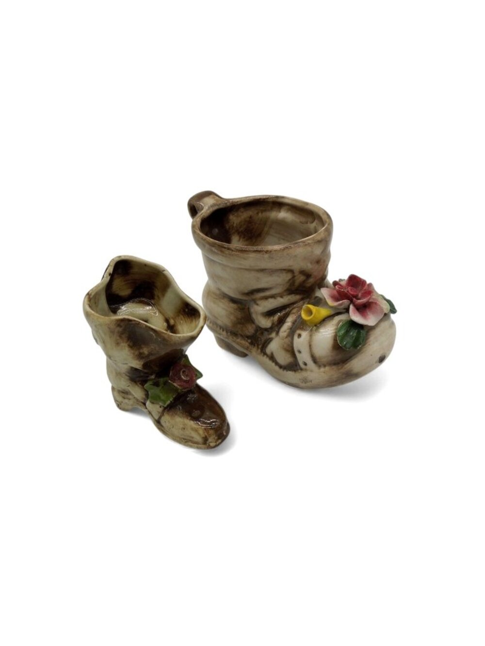 Vintage Capodimonte Italy Boot Planters Pair Floral Porcelain Shoe Figurines